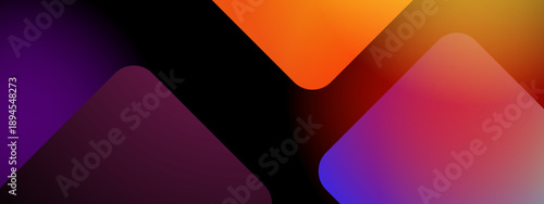 Dark aesthetic background with blurred geometric shapes and warm orange to purple glow