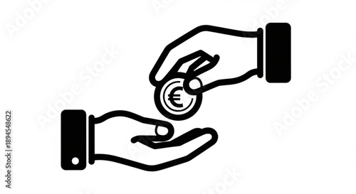 Hands exchanging euro coin symbolizing financial transaction donation or exchange