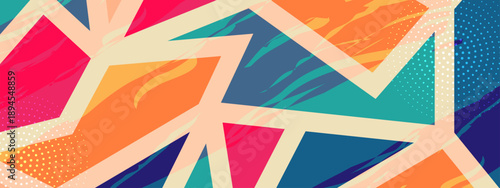 Vibrant street art inspired abstract background featuring bold geometric lines and halftone dot patterns