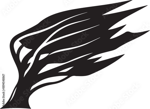 Black Silhouette of a Tree with Windy Branches Graphic