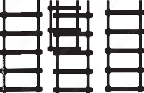 Black silhouettes of ladders on a white background standing