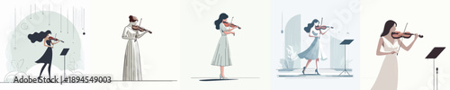 a woman playing the violin in a simple and minimalist flat design vector style
