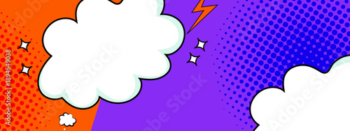 Vibrant comic book page background with halftone dots and lightning