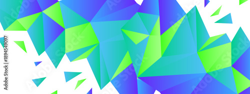 Modern lime green and cyan low poly mosaic background on white