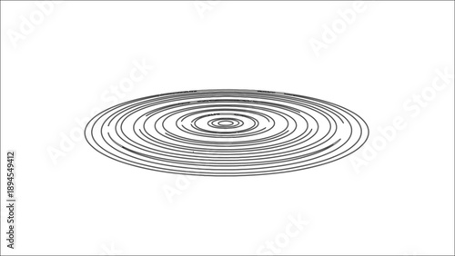 Abstract black and white line art illustration depicts expanding concentric circles representing ripples expanding outward across a calm surface in minimalist style.