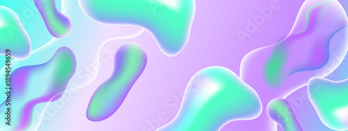 Vibrant holographic blobs floating in a soft pastel gradient space