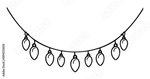 Simple line drawing of hanging festive string lights ideal for holiday greeting cards party invitations seasonal decorations or winter event announcements