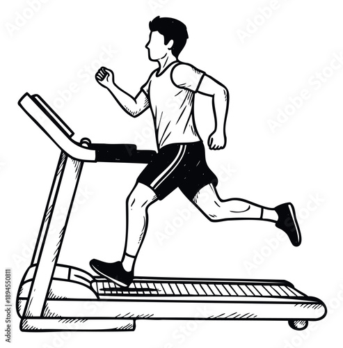 A young man in active sportswear running on a modern treadmill performing a cardio workout for health and fitness perfect for athletic and exercise marketing materials