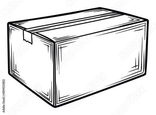 Simple stylized graphic of a closed cardboard box ready for packaging, shipping, or storage, perfect for ecommerce, logistics, and delivery service promotions.