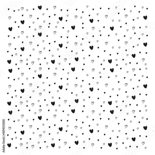 Seamless Valentine Heart Pattern, Hand-Drawn Red Hearts, Vector Illustration for Textile & Paper