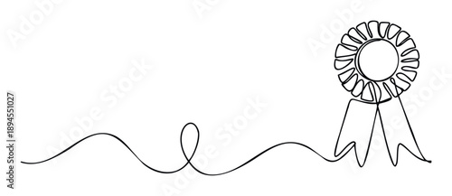 This continuous line drawing of a stylized award ribbon with a flowing tail provides an elegant and minimalist graphic for recognition ceremonies, achievement presentations, or celebration