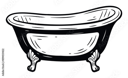 Hand drawn clawfoot bathtub with elegant antique design makes an excellent graphic for decorating bathroom interiors, home improvement publications, plumbing service promotions, and