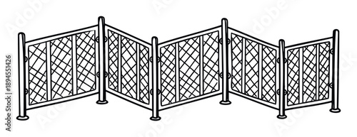 Portable folding barrier fence with crisscross mesh panels for crowd control or temporary area demarcation in various public and event settings