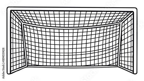 A bold graphic representation of a soccer football goal with a square mesh net, perfect for sports event promotions, game day announcements, or athletic team branding materials.