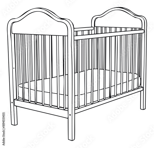 Classic wooden baby crib with a soft mattress provides a safe and comfortable sleeping environment for infants and toddlers in nurseries and family home decor