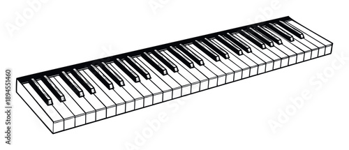 A black and white graphical representation of a piano keyboard ideal for musical themes, educational content, or promotional materials related to sound and performance.