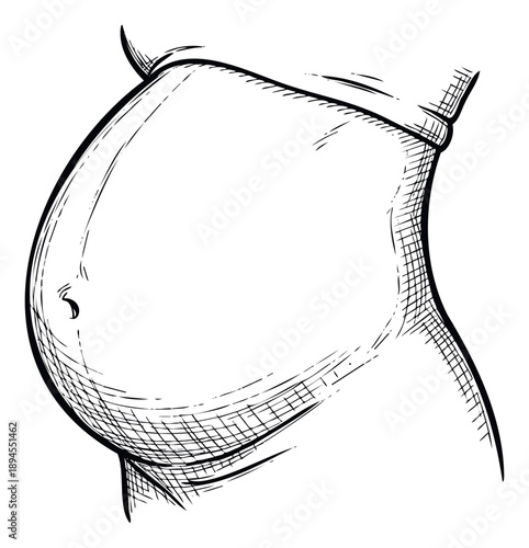A detailed black and white sketch drawing depicting a pregnant womans belly, symbolizing motherhood and the journey of new life, suitable for health publications and family planning content.