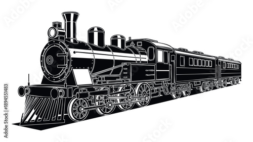 Classic steam locomotive with passenger cars on a railway line illustrating historical transportation and journey concepts for educational and travel related projects