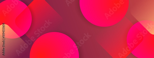 Bold red and pink composition with circular geometric layers and professional soft shadows