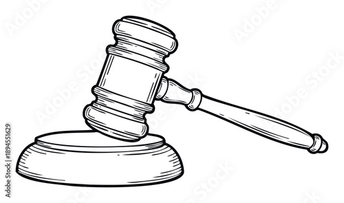 Traditional wooden judge gavel with sound block representing law, justice, and authority, ideal for legal services marketing, court system publications, and auctioneer branding materials