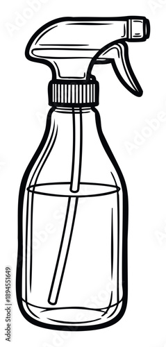 A versatile household spray bottle outline for various liquid applications, ideal for cleaning product packaging, gardening tools, or beauty product branding graphics.