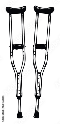 Pair of crutches representing essential medical support and mobility assistance, ideal for healthcare websites, patient education materials, and wellness publications.