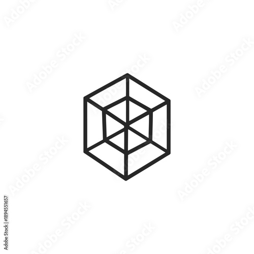 Abstract wireframe nested cube geometric icon