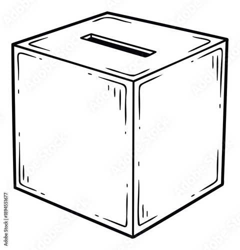 Monochrome line drawing of a collection box perfect for illustrating concepts of voting, charity, and public contribution in election campaigns or community feedback initiatives.