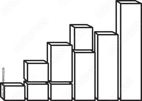 Simple line art illustration of ascending bar graph blocks indicating positive growth trends and statistical measurement in business concepts