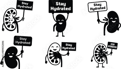 Happy Kidney Holding Stay Hydrated Message Board Vector Silhouette EPS