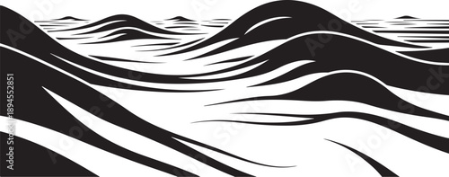 Black and white abstract wavy landscape illustration design
