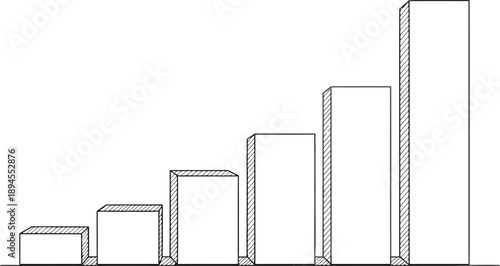 Simple hand drawn sketch of a rising bar chart illustrating sequential growth across five distinct increasing stages of achievement or performance measurement