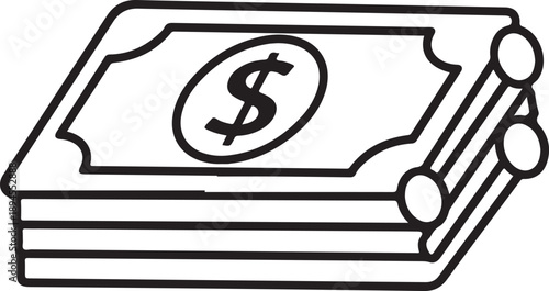 Stack of us dollar bills isolated on white background, illustration