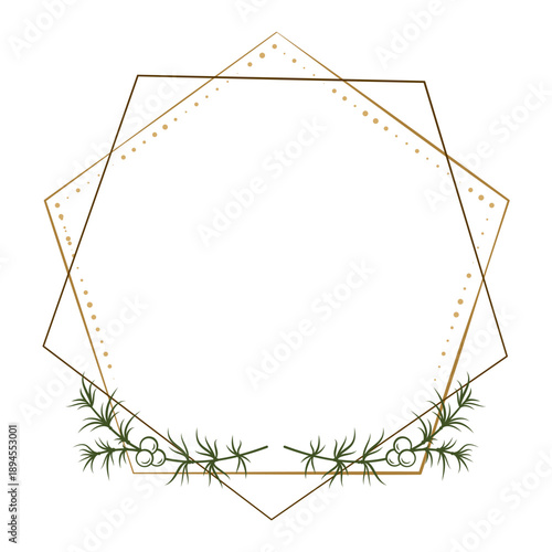 Geometric winter frame with botanical greenery. Vector elegant border design