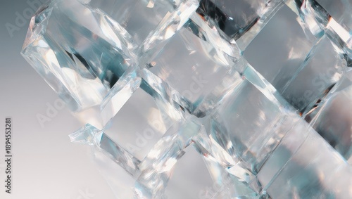 Close-up of many clear ice cubes,  interlocking