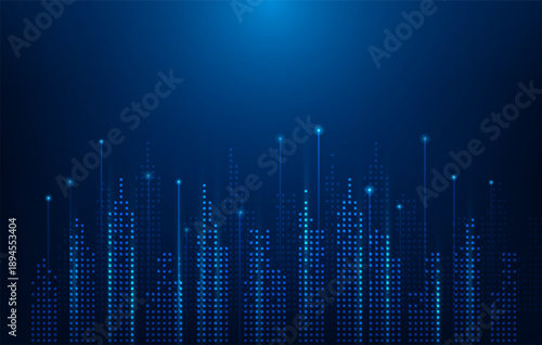 city skyline iot technology dot line modern on blue background. smart city high speed internet and big data. vector illustration fantastic technology.