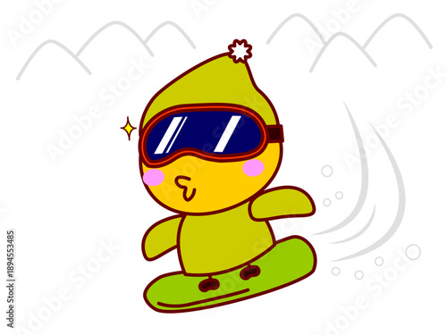 スノーボードを楽しむひよこ