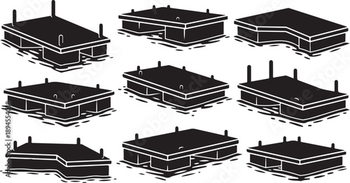 Set of black and white house roof designs illustrated