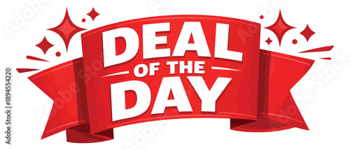 Graphic illustration of a red ribbon banner depicting 'Deal of the Day' for a special offer announcement