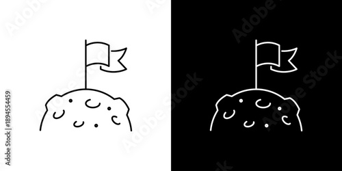 Simple black and white line art icon symbolizing the successful achievement of a goal, reaching a summit, or marking a significant milestone