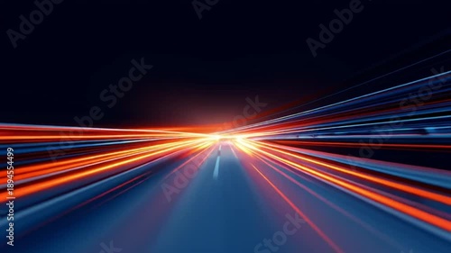 High speed motion blur on a dark road with vibrant light trails.