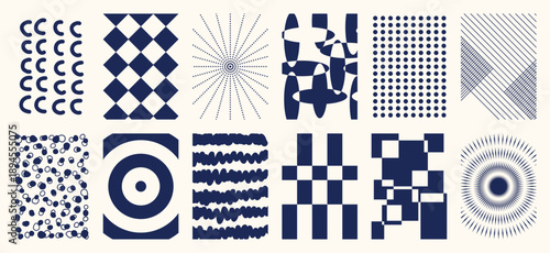 Fabric pattern collection vector set with bold stripes, polka dots, checks, plaids, vintage florals and geometric shapes. Colorful retro design for wall art, textiles, apparel and packaging.