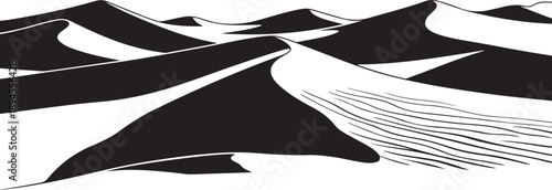 Abstract black and white landscape with dynamic curved lines