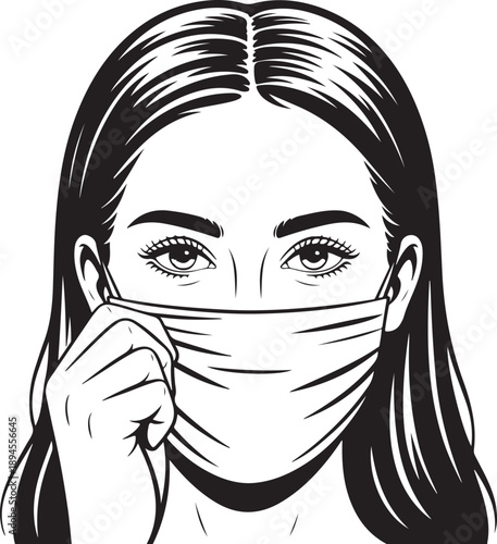 Beautiful girl illustration with high turtleneck on her face. Hand-drawn idea for business cards , templates, invitations, banner, wallpaper, poster. Perfect social media trendy style look