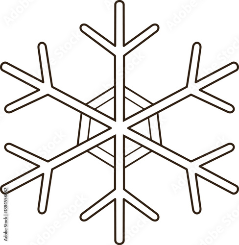 A symmetrical six pointed snowflake structure for basic winter graphic design.