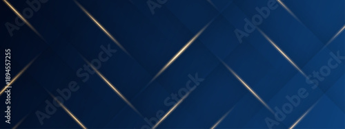 Dark navy blue abstract background with elegant golden diagonal light lines for professional corporate and technology themes