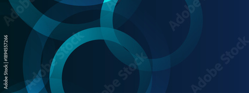 Modern abstract background featuring translucent blue circular rings with soft glow effects on a dark gradient navy base