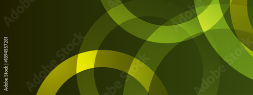 Vibrant green and lime abstract background with overlapping circular rings and light refractions for eco-friendly design