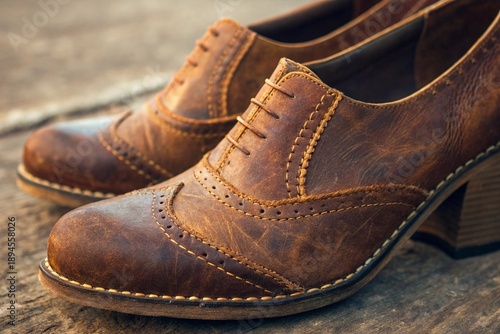 leather, shoes, vintage, brown, fashion, footwear, heels, retro, old, texture, closeup, stitching, detail, classic, accessories, style, rustic, elegant, worn, luxury, background, design, craft, materi