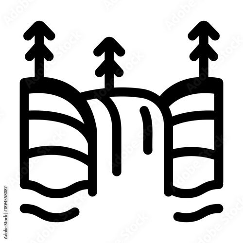 A linear style icon representing waterfall